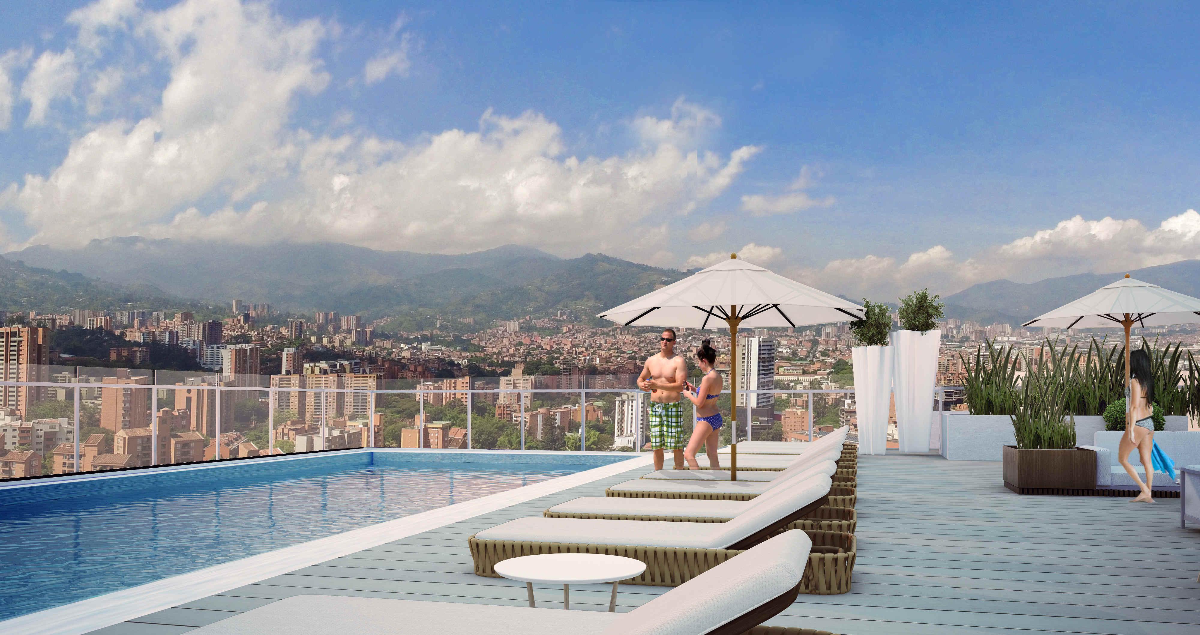 Hotel York Luxury Suites Medellin By Preferred Esterno foto Skyline pool
